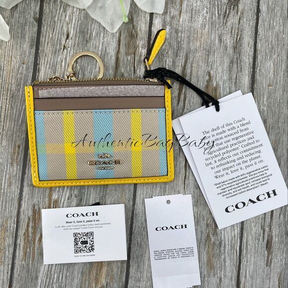 Coach Mini Skinny Id Case With Plaid Print Wallet Bag Purse - Picture 6 of 7